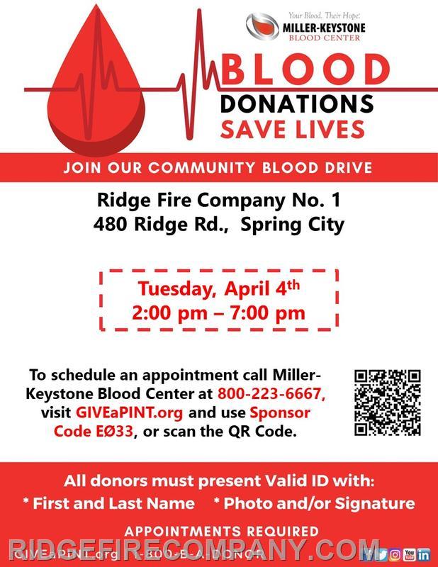 Miller Keystone's 2nd Blood Drive to be held at Ridge Fire Company ...